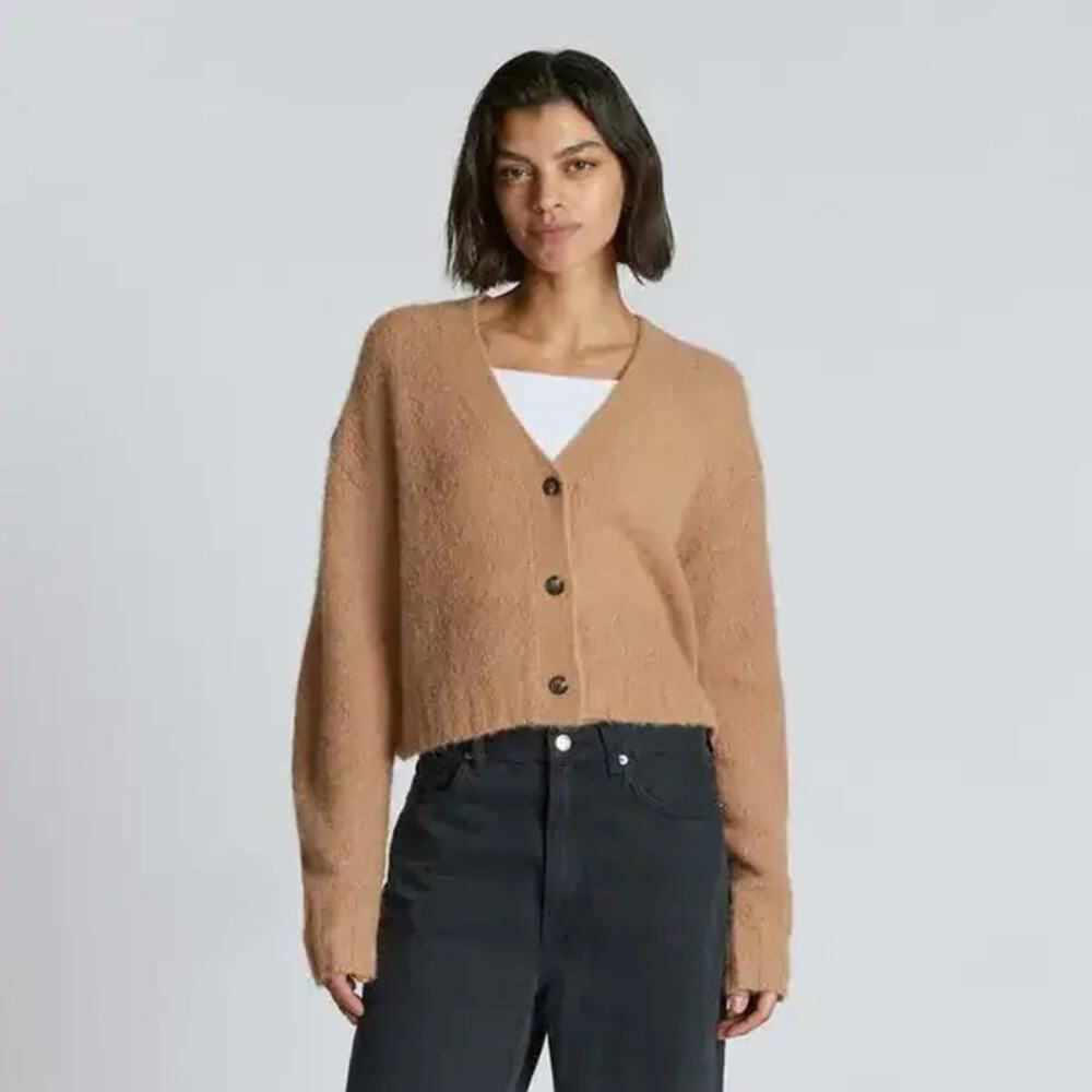 Everlane Alpaca Wool V-Neck Cropped Cardigan in Tan Size XS Minimalist